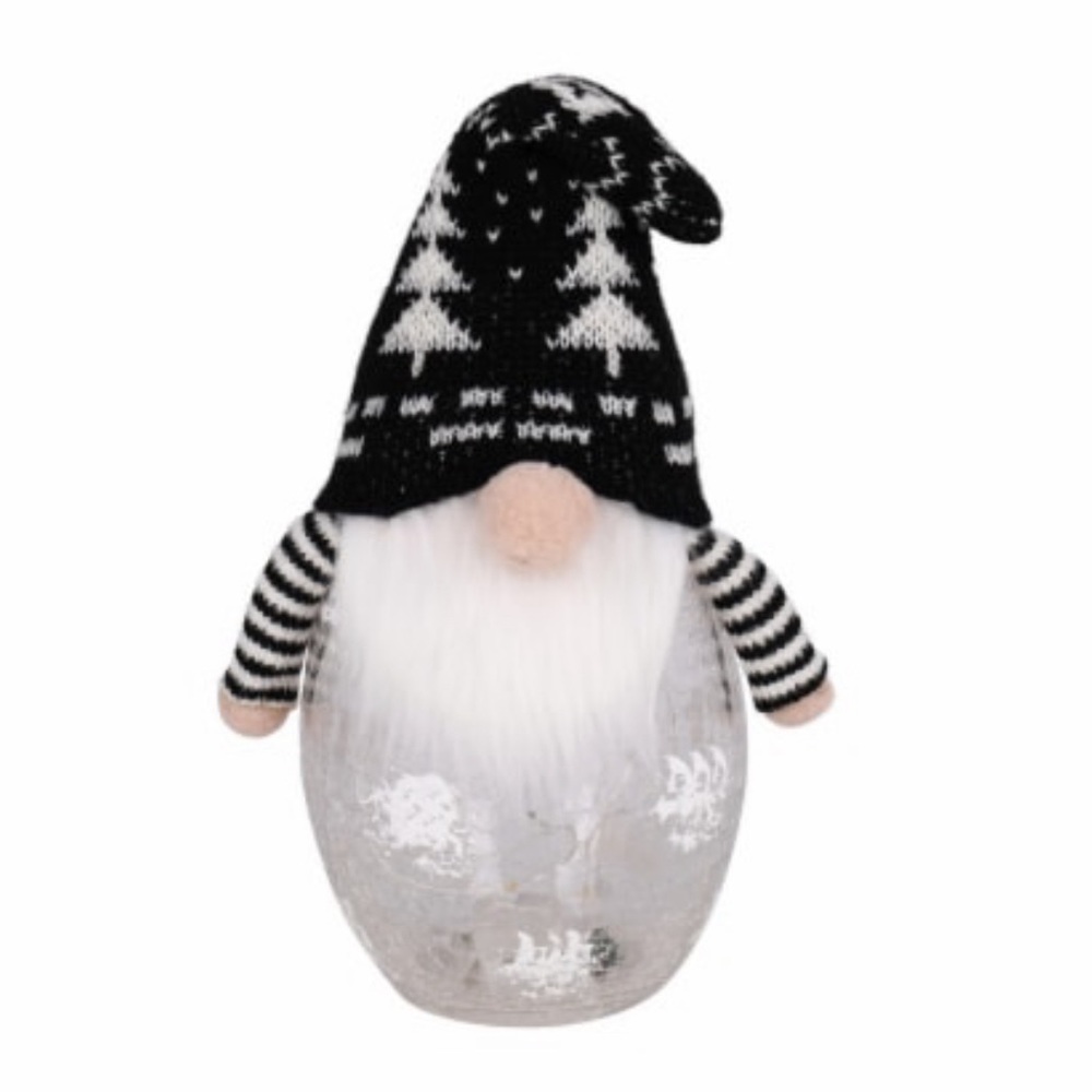 Holiday Home 11" LED Crackle Glass Gnome Christmas Décor Red Christmas Tree